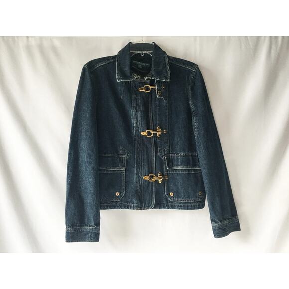 Ralph Lauren Jeans Co Rare Womens Fireman Clasp Denim Jacket Nautical - S Blue - Picture 2 of 5